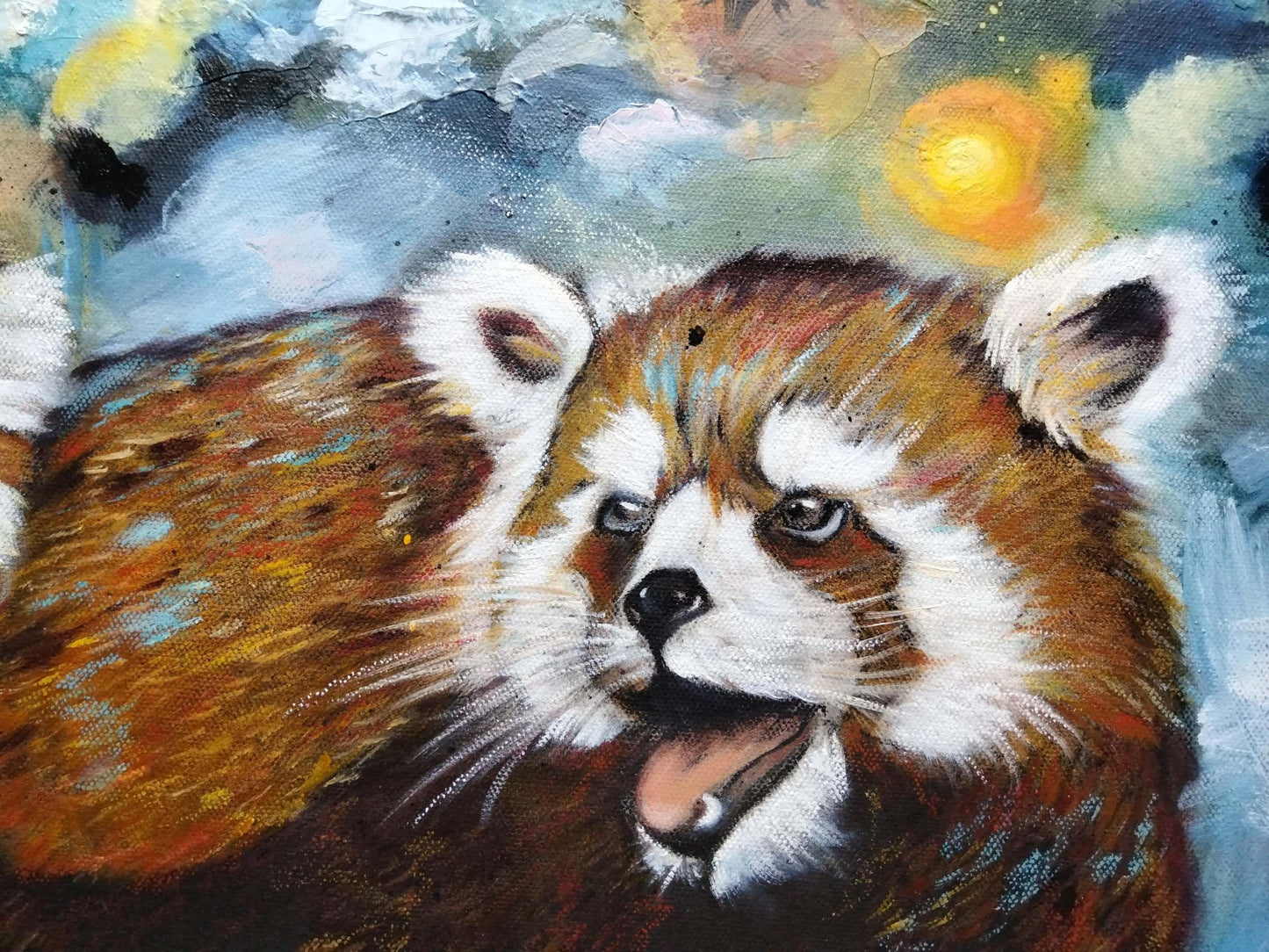 oil painting showing a fantasy red panda