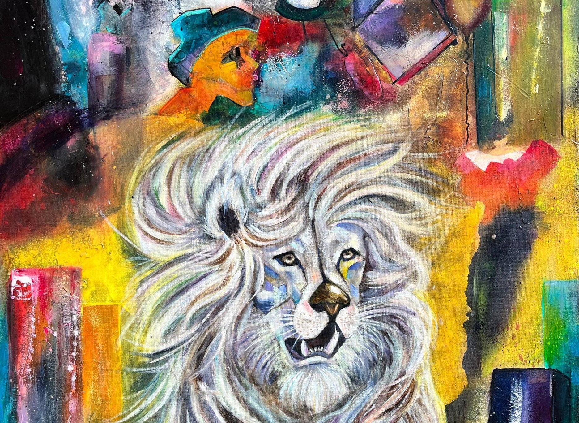 oil painting of a white lion